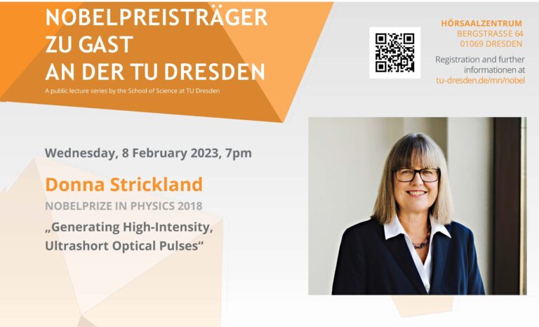 Invitation: Public lecture by Physics Nobel Laureate Donna Strickland on February 8, 7p.m. at TU Dresden, Audimax