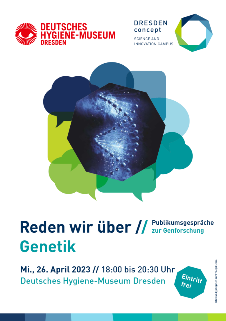 Reden wir über Genetik, Publikumsgespräche zur Genforschung, Mittwoch, 26. April 2023 von 18:00 bis 20:30 Uhr im Deutschen Hygiene-Museum Dresden, Eintritt frei
